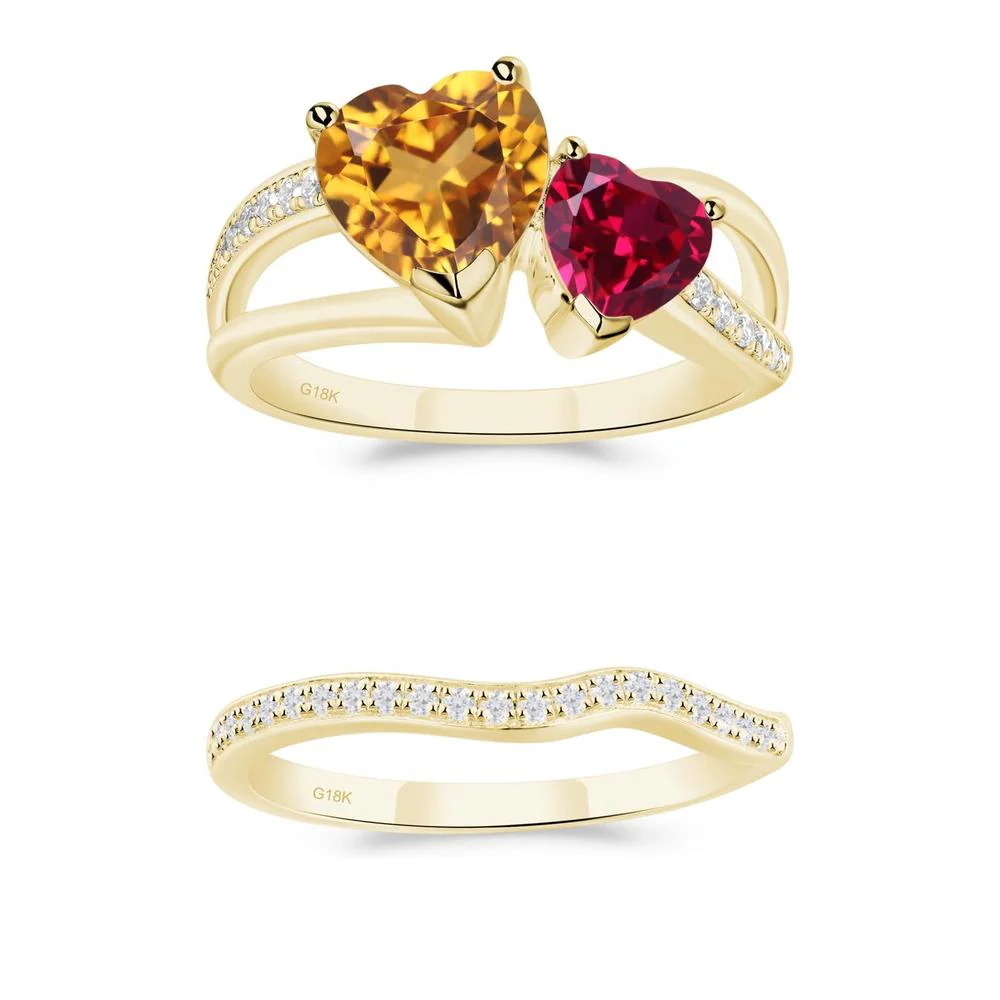 Citrine and Ruby Two Heart Ring - Image 15