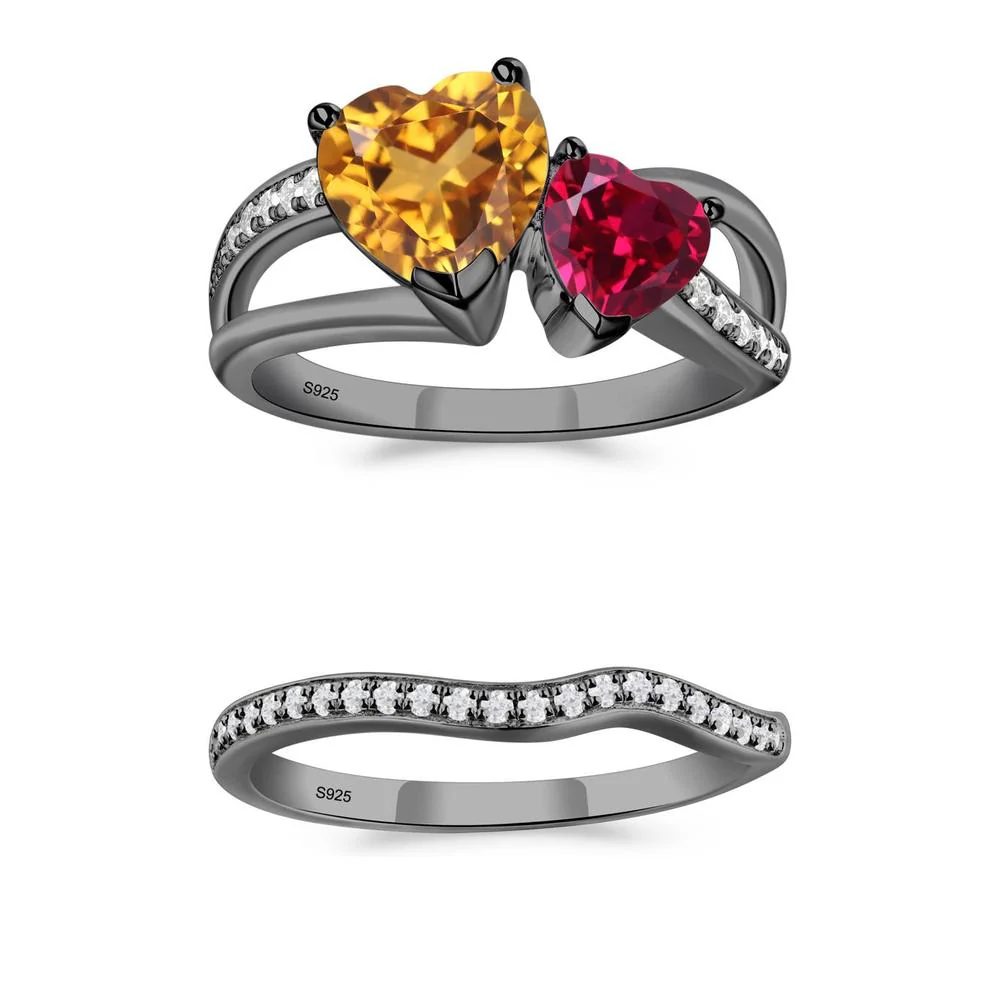 Citrine and Ruby Two Heart Ring - Image 19