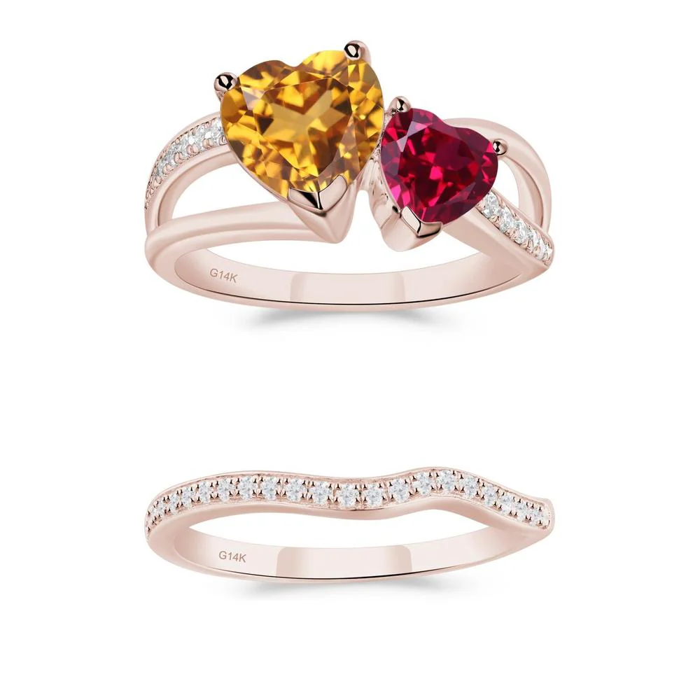 Citrine and Ruby Two Heart Ring - Image 23