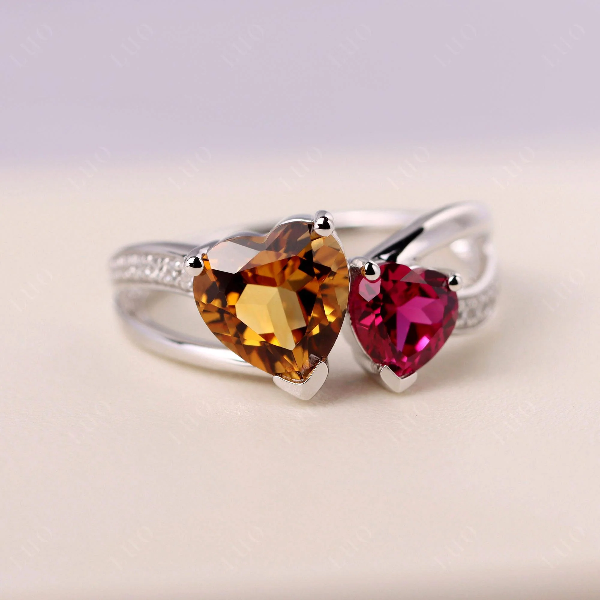 Citrine and Ruby Two Heart Ring - Image 29
