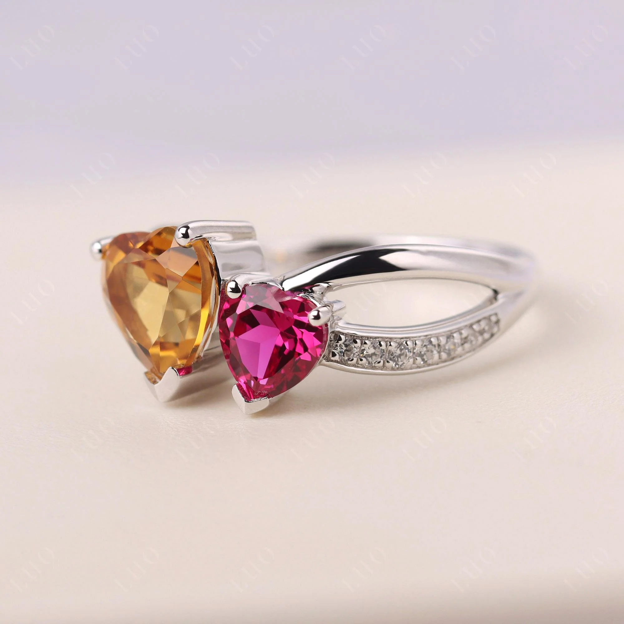 Citrine and Ruby Two Heart Ring - Image 30