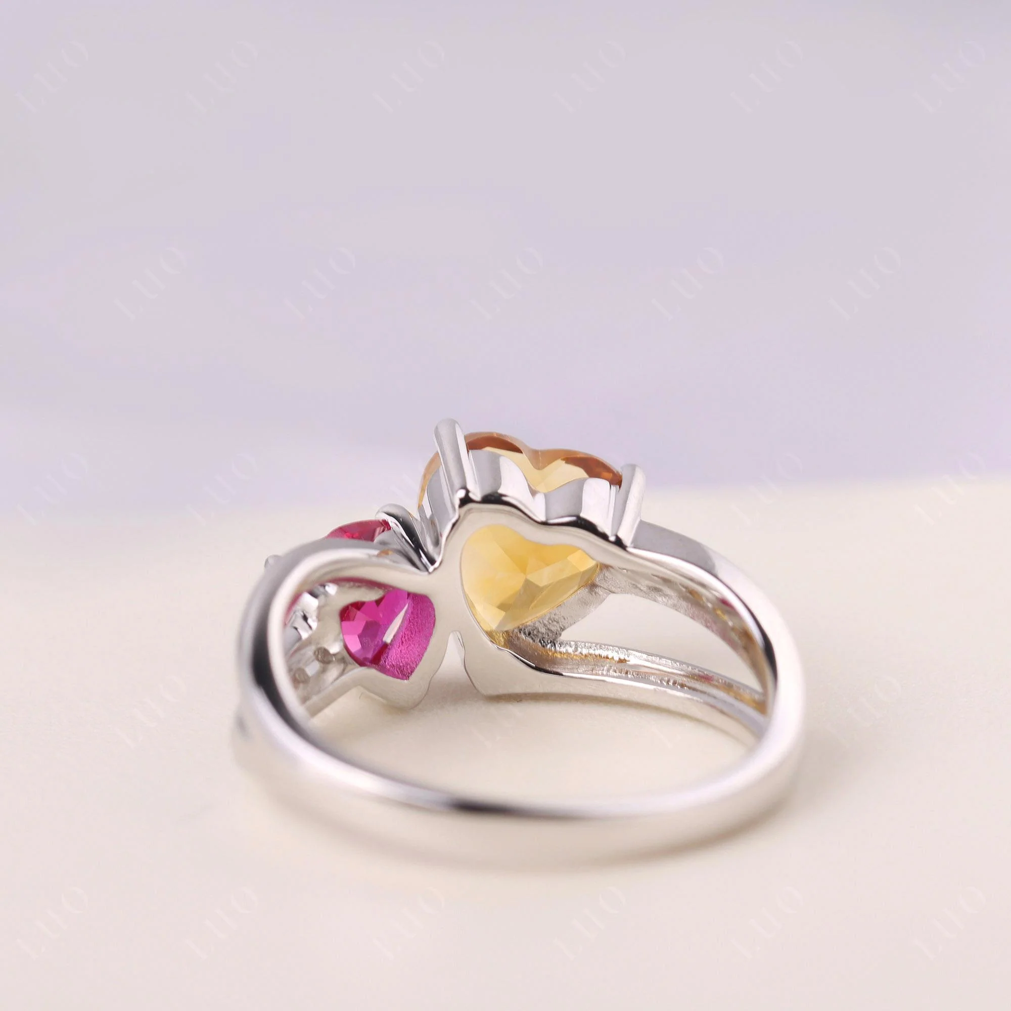 Citrine and Ruby Two Heart Ring - Image 31