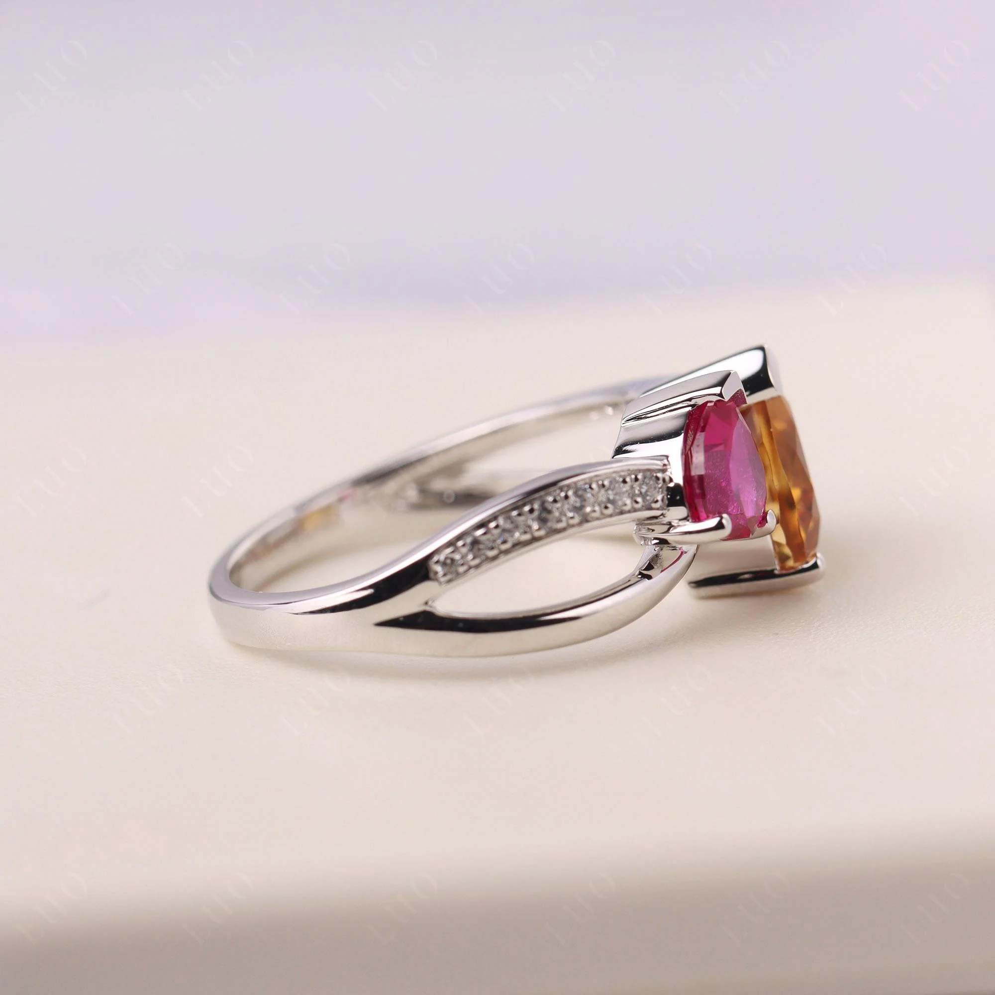 Citrine and Ruby Two Heart Ring - Image 32