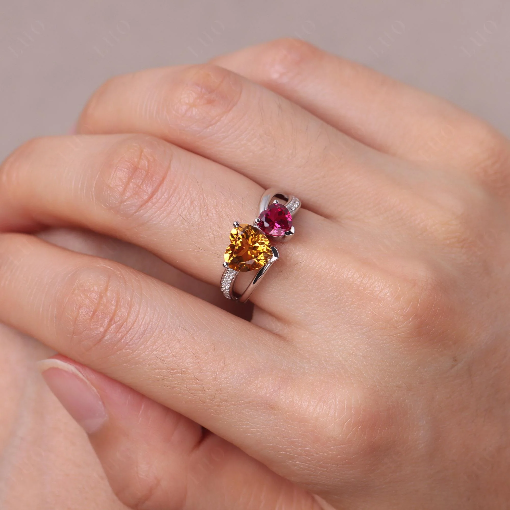 Citrine and Ruby Two Heart Ring - Image 33
