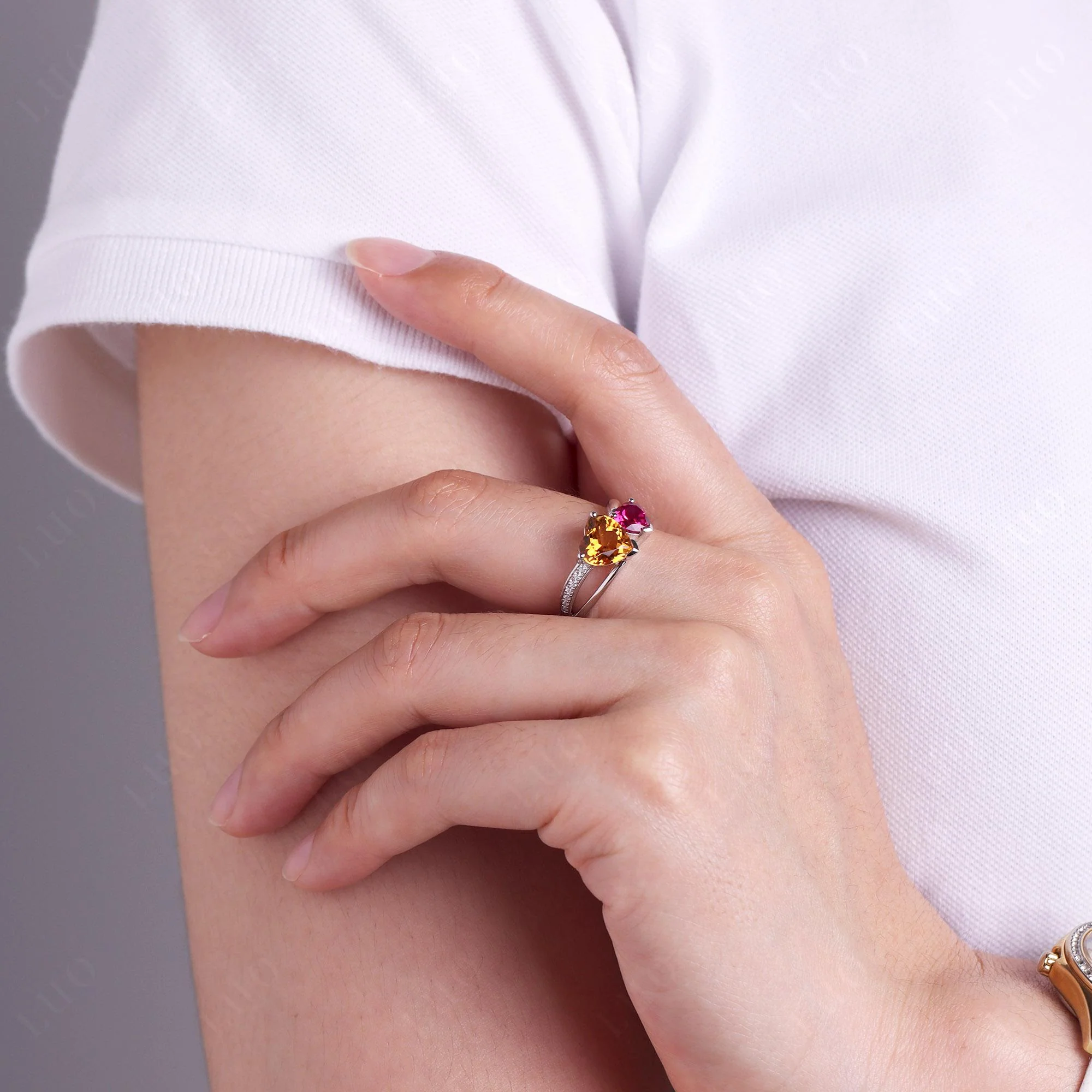 Citrine and Ruby Two Heart Ring - Image 34