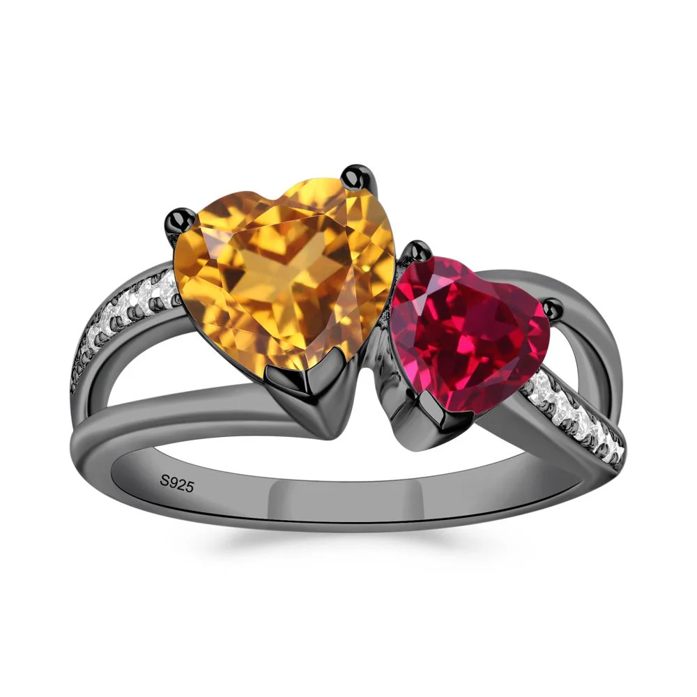 Citrine and Ruby Two Heart Ring - Image 5