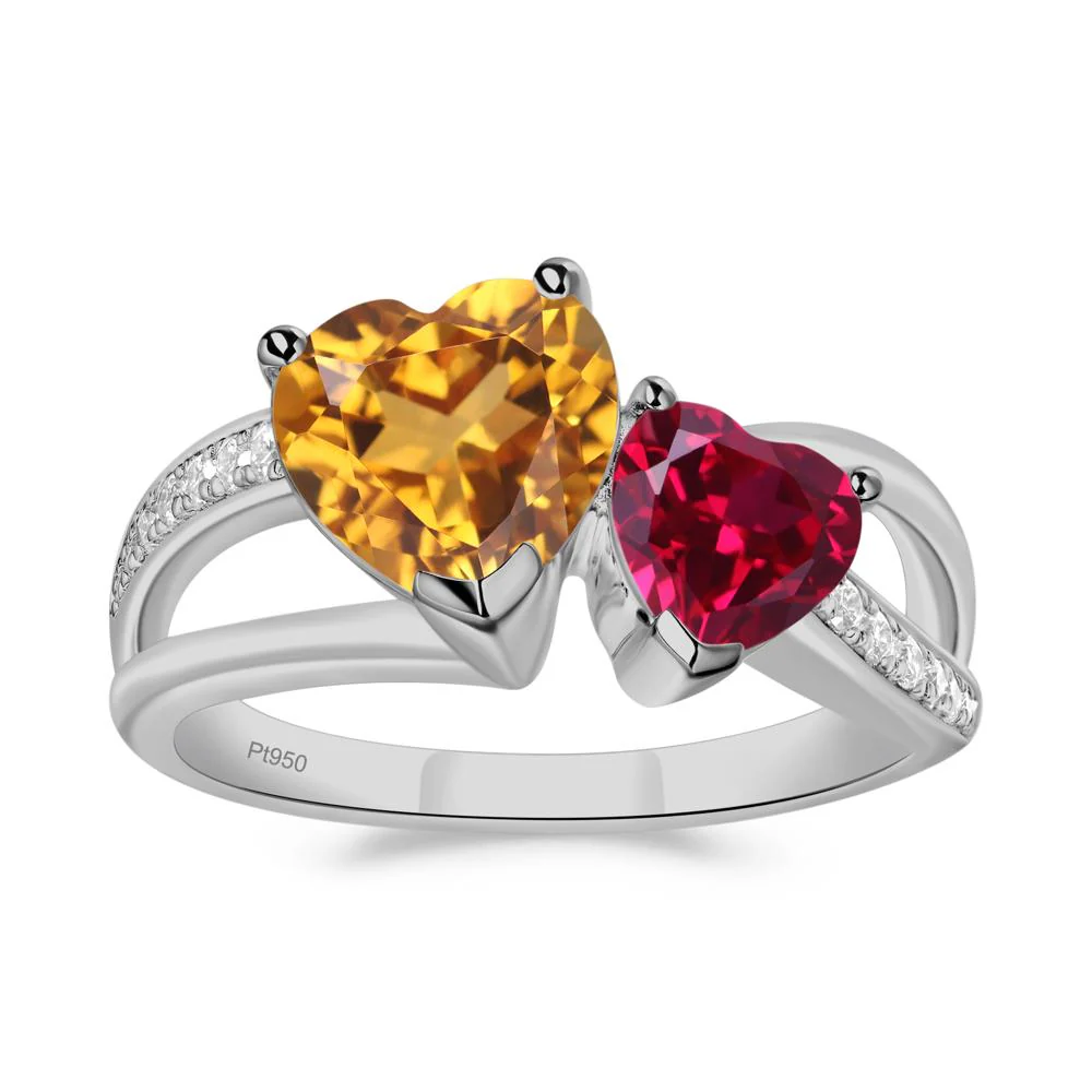 Citrine and Ruby Two Heart Ring - Image 8