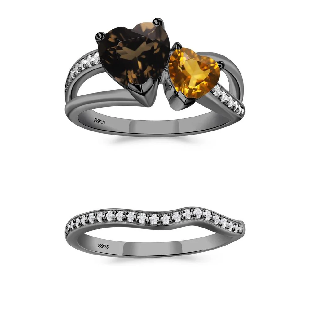 Citrine and Smoky Quartz Heart Toi Et Moi Ring - Image 13