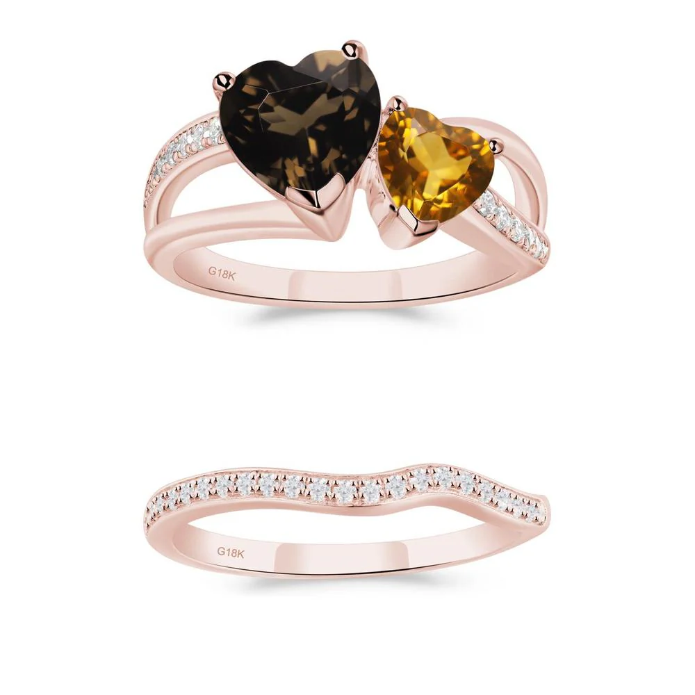 Citrine and Smoky Quartz Heart Toi Et Moi Ring - Image 15