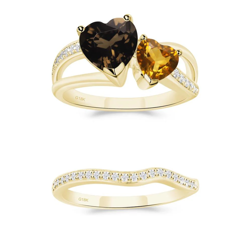 Citrine and Smoky Quartz Heart Toi Et Moi Ring - Image 25