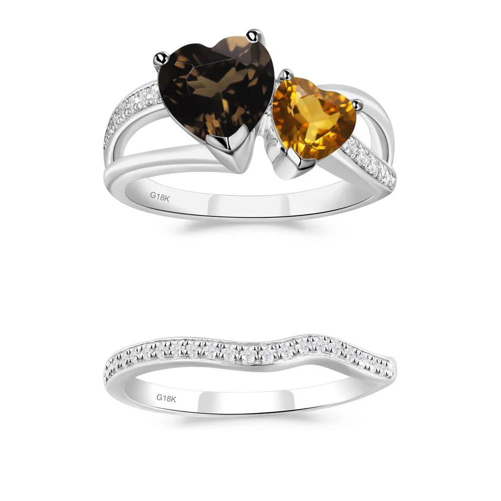 Citrine and Smoky Quartz Heart Toi Et Moi Ring - Image 27