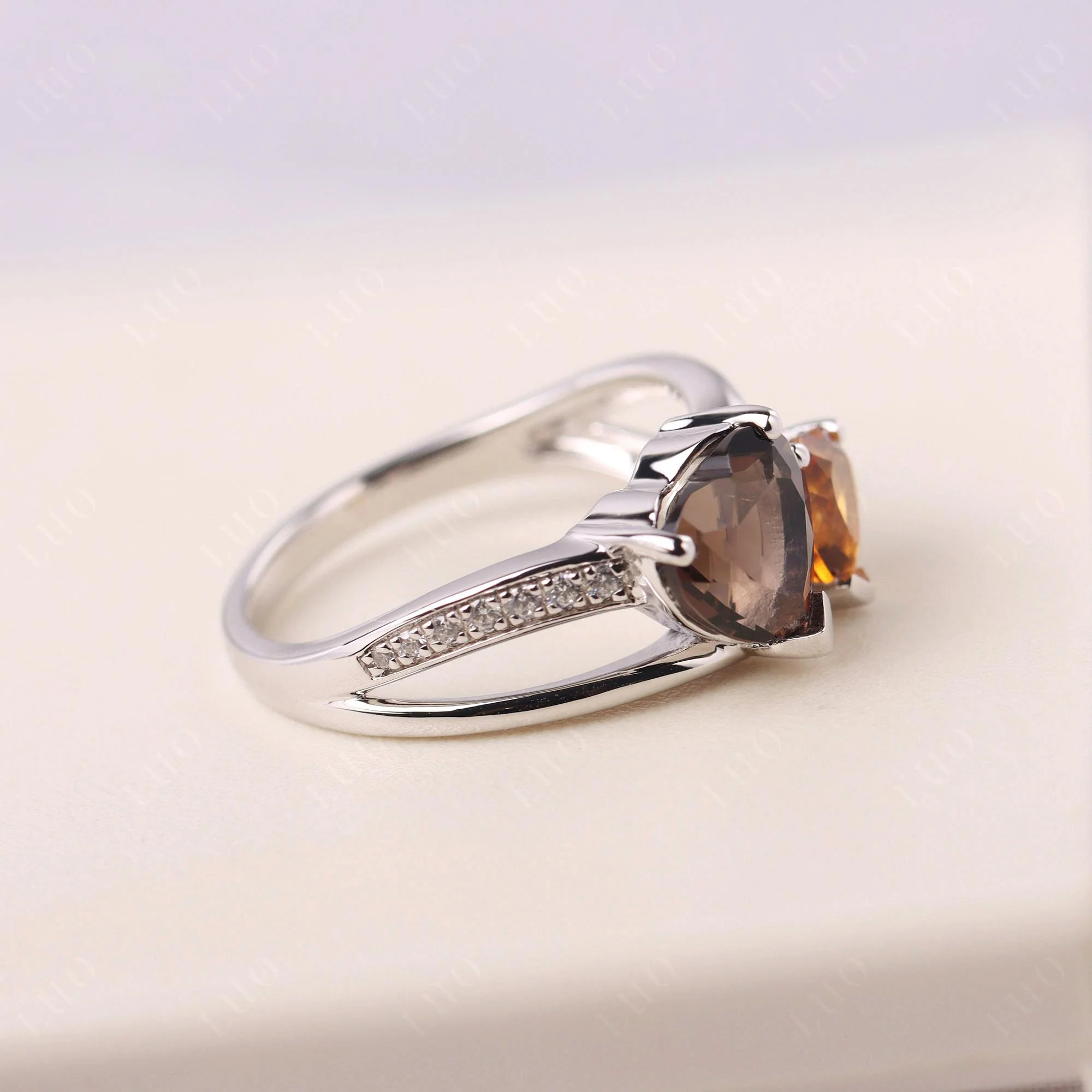 Citrine and Smoky Quartz Heart Toi Et Moi Ring - Image 32