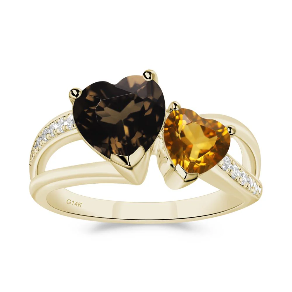 Citrine and Smoky Quartz Heart Toi Et Moi Ring - Image 5