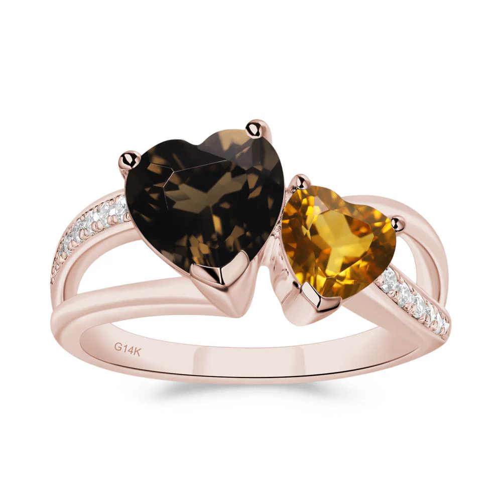 Citrine and Smoky Quartz Heart Toi Et Moi Ring - Image 6