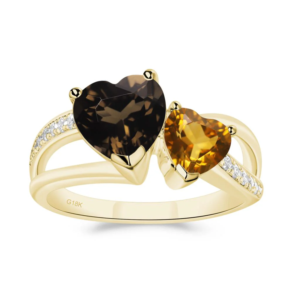 Citrine and Smoky Quartz Heart Toi Et Moi Ring - Image 8
