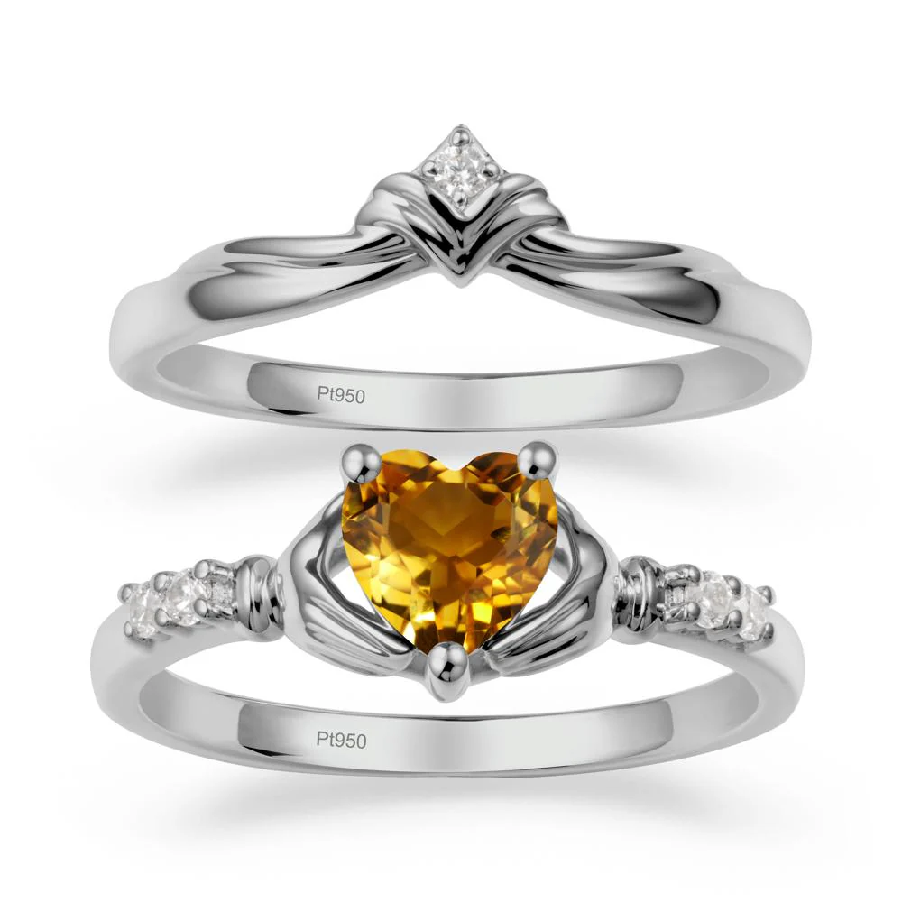 Heart Shaped Citrine Claddagh Wedding Band Sets - Image 8