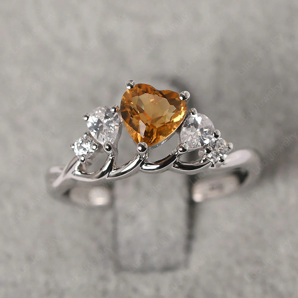 Heart Shaped Citrine Cluster Ring