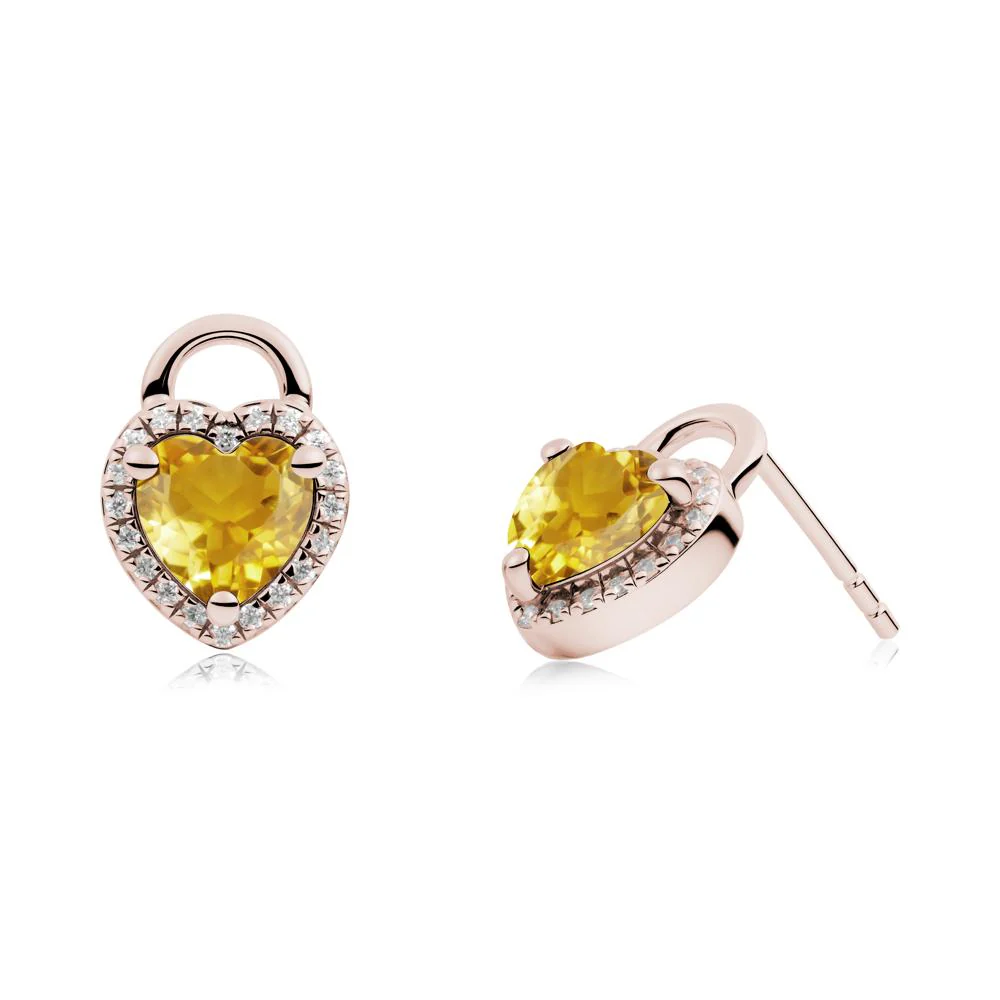 Heart Shaped Citrine Halo Earrings - Image 3