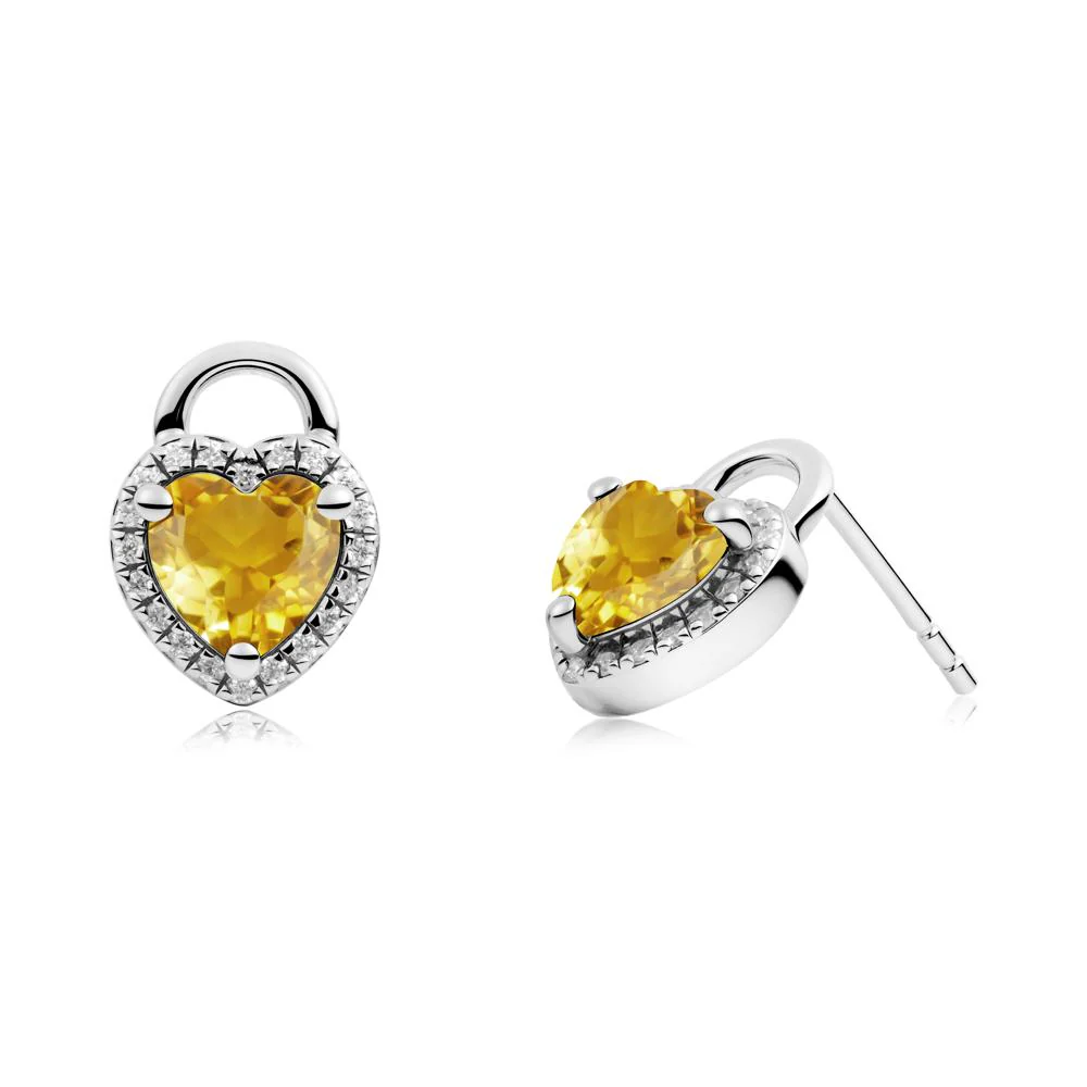Heart Shaped Citrine Halo Earrings - Image 4