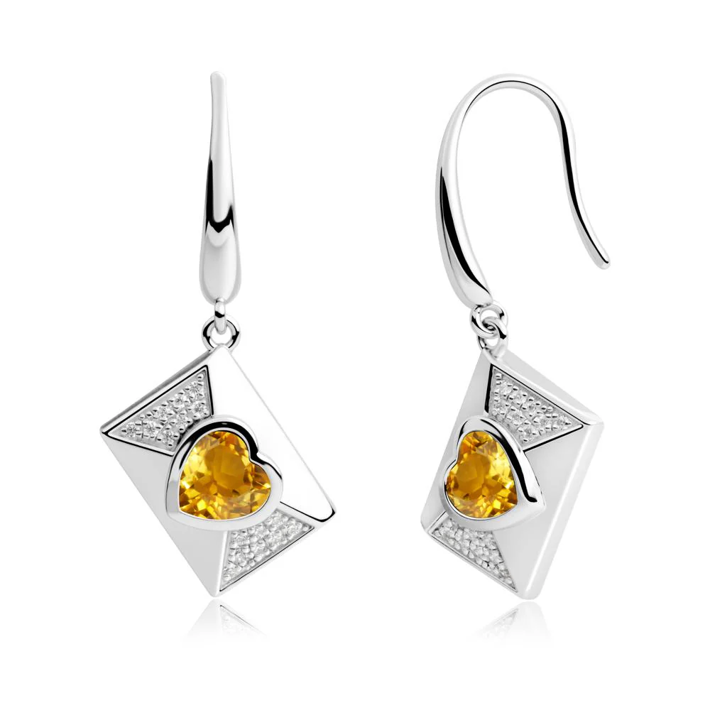 Heart Shaped Citrine Love Letter Envelope Eearrings - Image 4