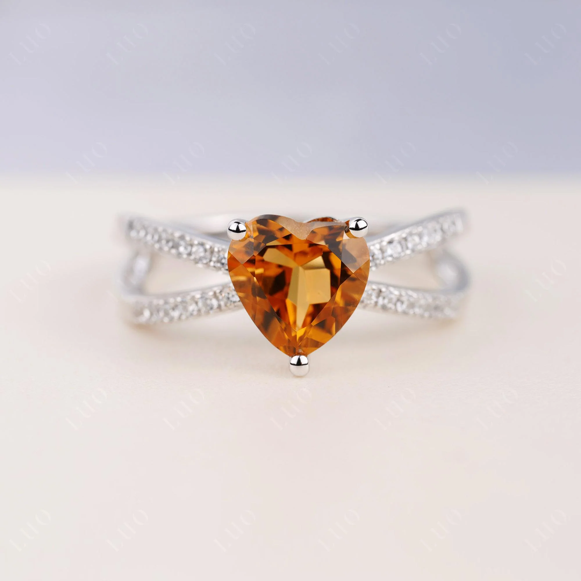 Heart Shaped Citrine Ring Split Shank