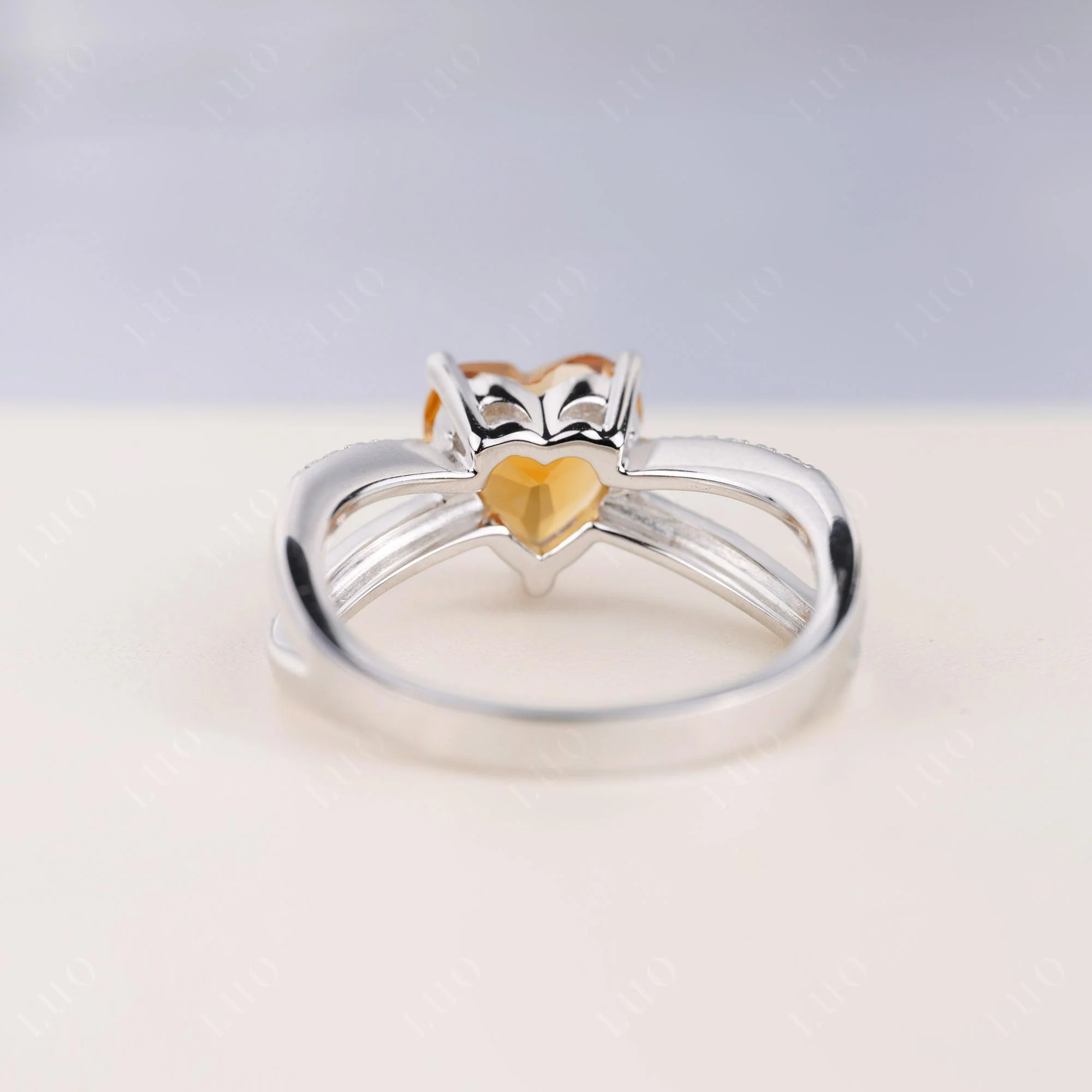Heart Shaped Citrine Ring Split Shank - Image 4