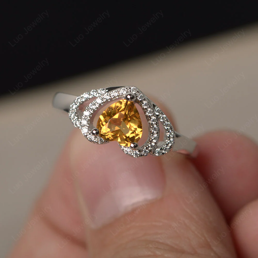 Citrine Double Halo Heart Ring