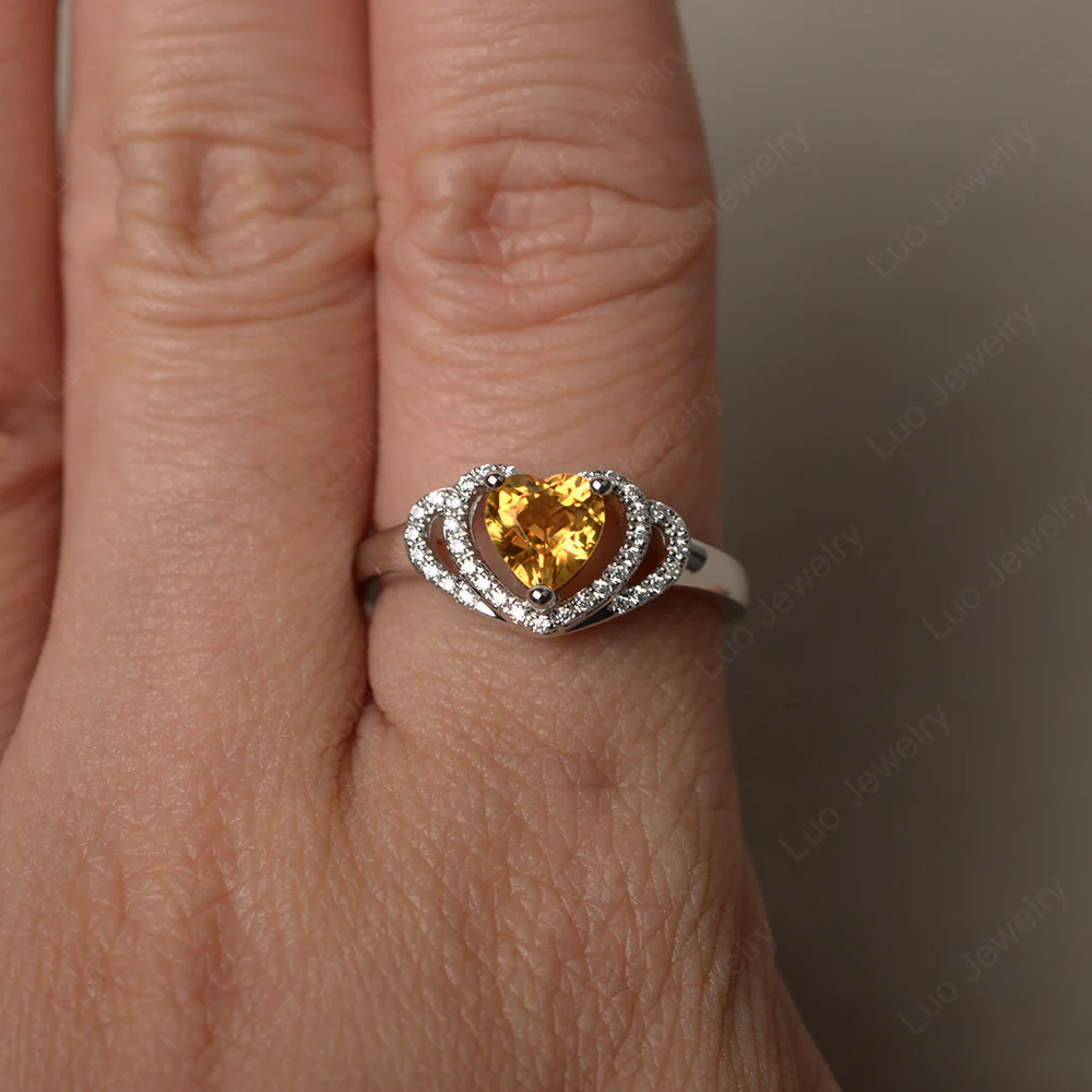 Citrine Double Halo Heart Ring - Image 3