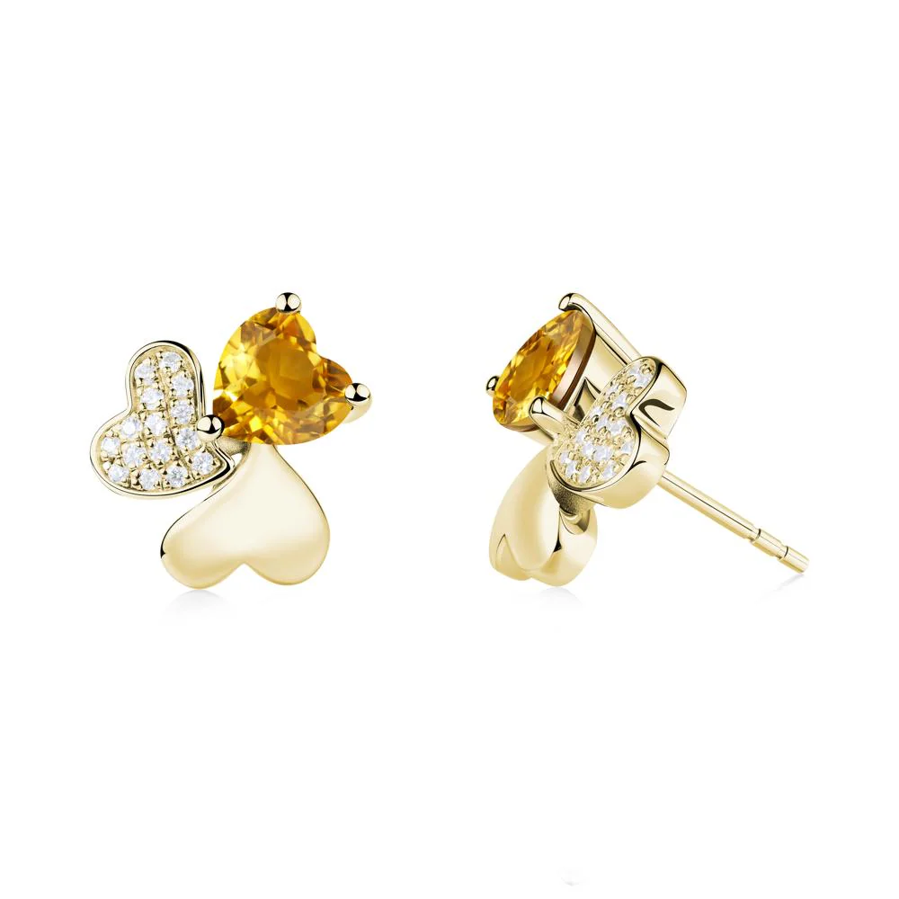 Heart Shaped Citrine Shamrock Earrings - Image 3