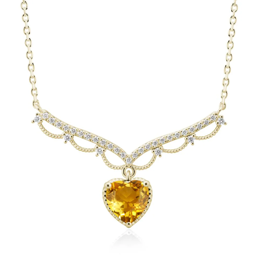 Heart Shaped Citrine V Shaped Necklace - Image 3
