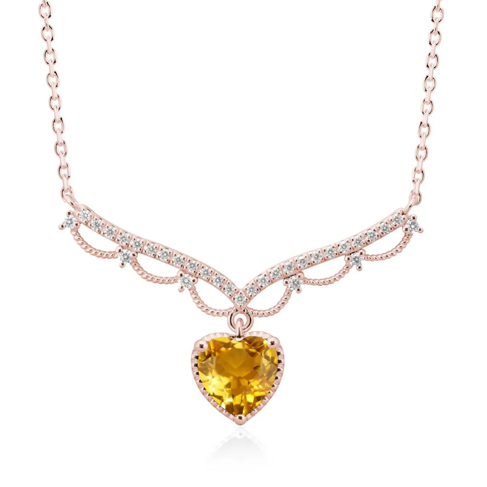Heart Shaped Citrine V Shaped Necklace - Image 4