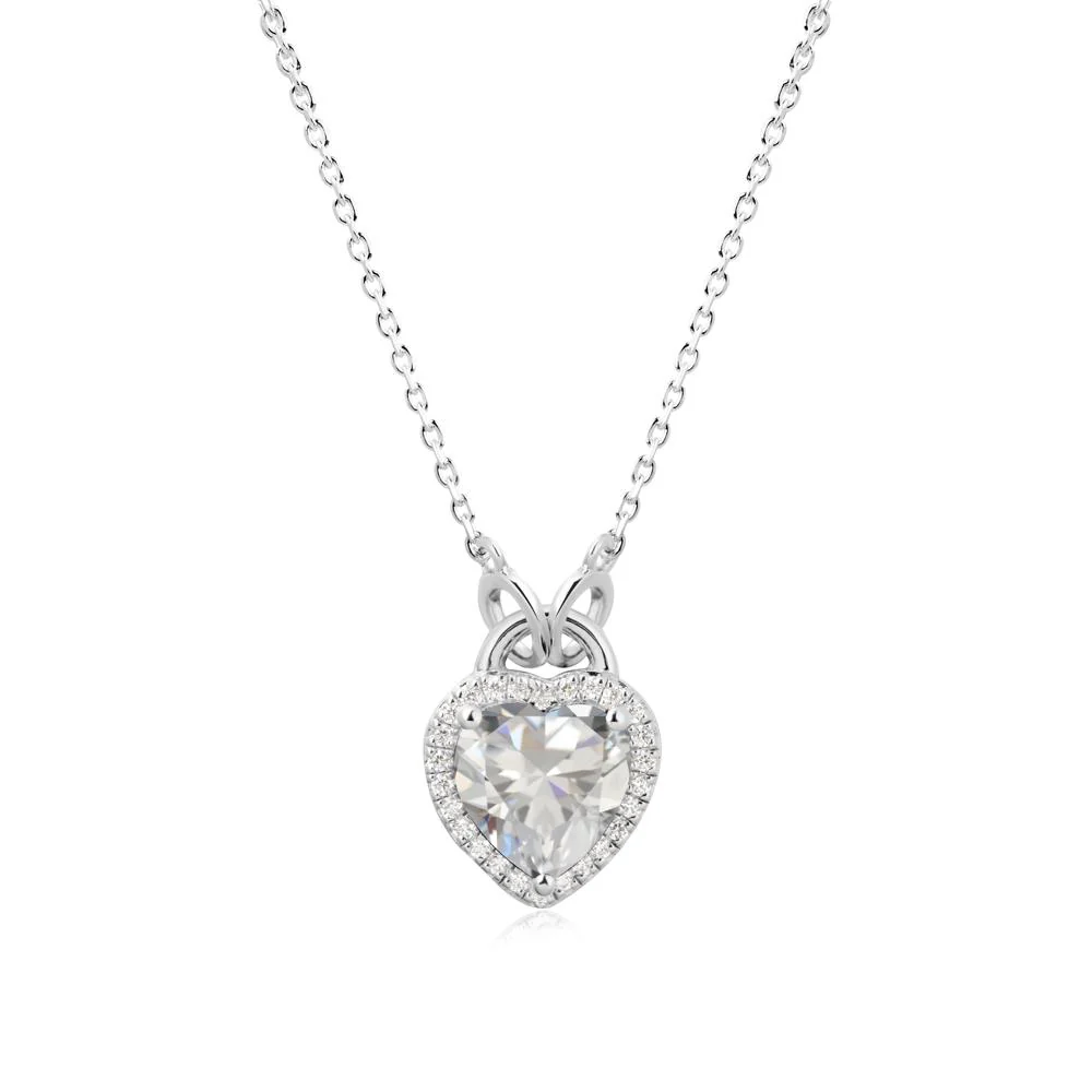 Heart Shaped Cubic Zirconia Halo Pendant Necklace - Image 9