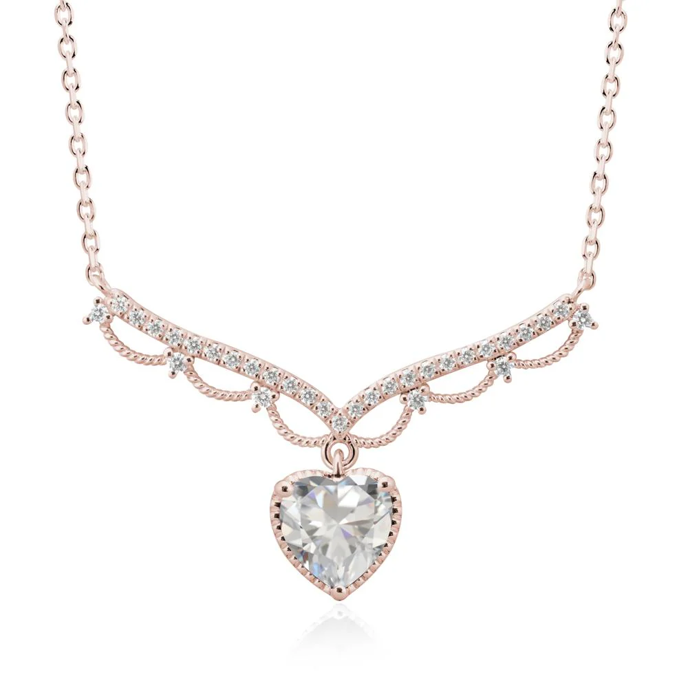 Heart Shaped Cubic Zirconia Necklace with Pave Accents - Image 2