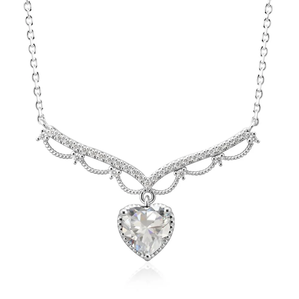 Heart Shaped Cubic Zirconia Necklace with Pave Accents - Image 3