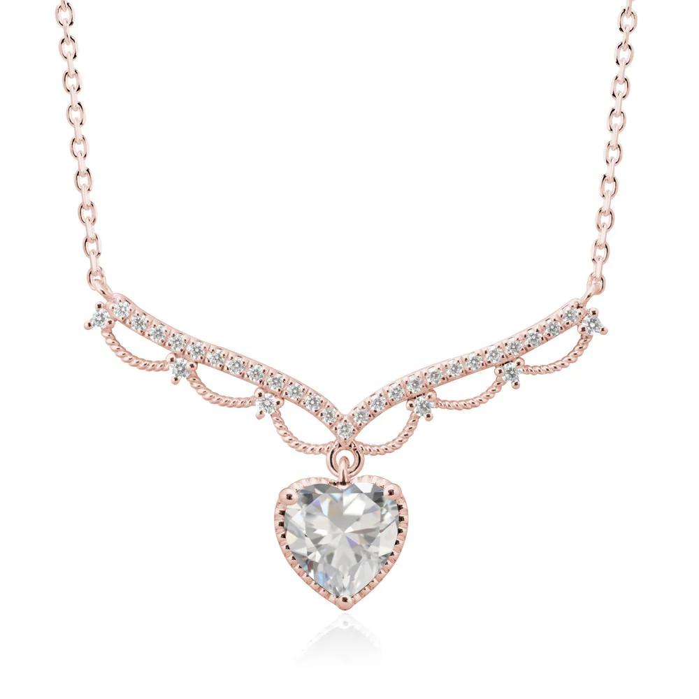 Heart Shaped Cubic Zirconia Necklace with Pave Accents - Image 5