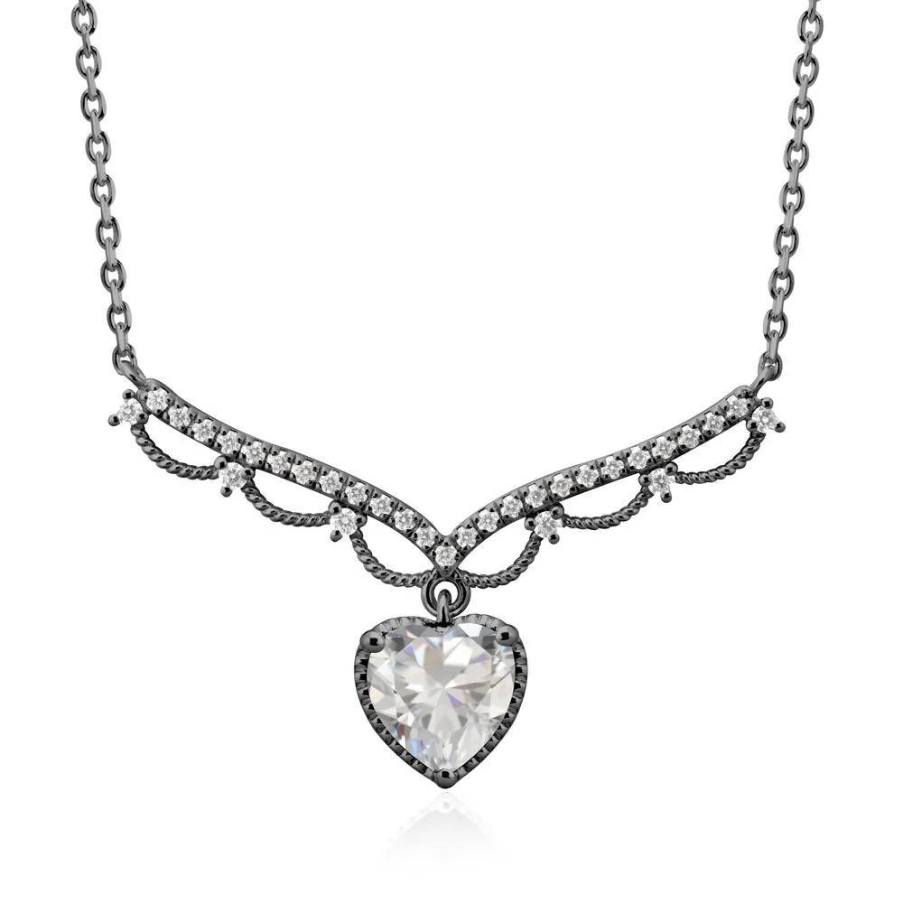 Heart Shaped Cubic Zirconia Necklace with Pave Accents - Image 8