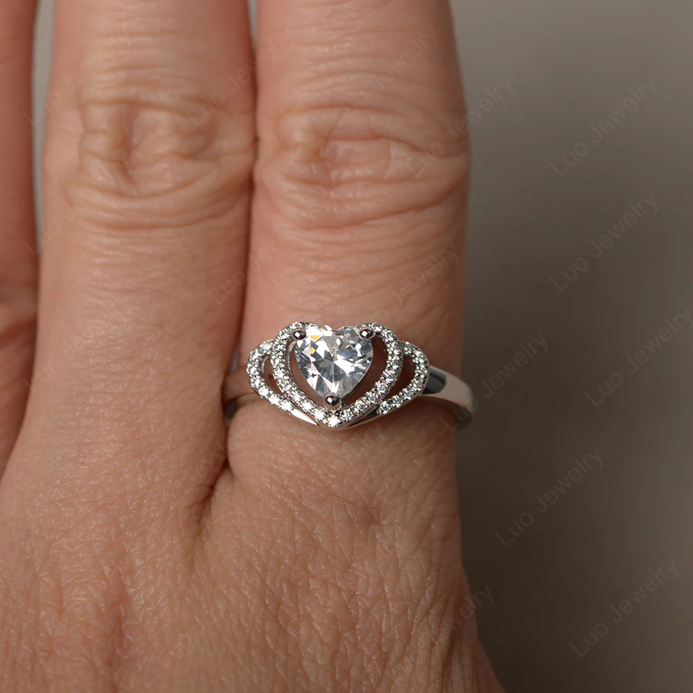 Heart Shaped Cubic Zirconia Promise Ring - Image 3