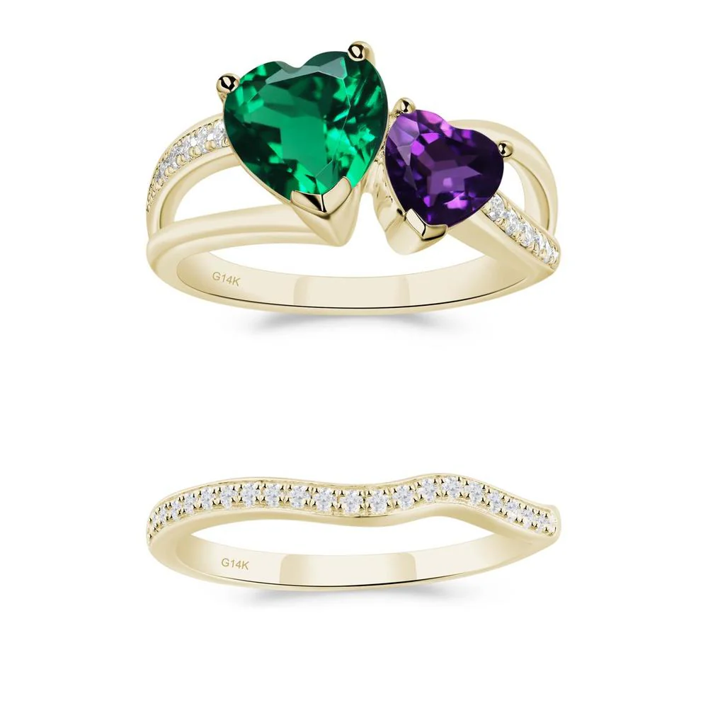 Heart Emerald and Amethyst Toi Et Moi Ring - Image 11