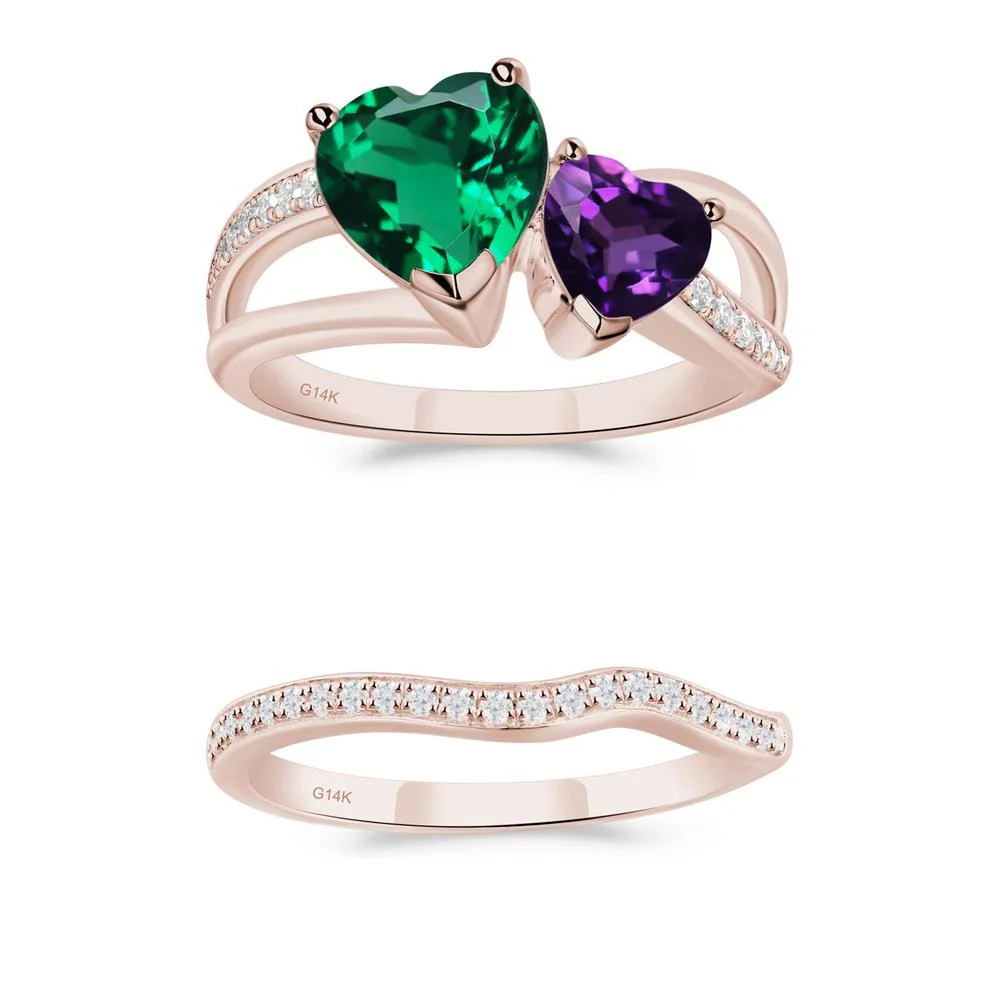 Heart Emerald and Amethyst Toi Et Moi Ring - Image 13