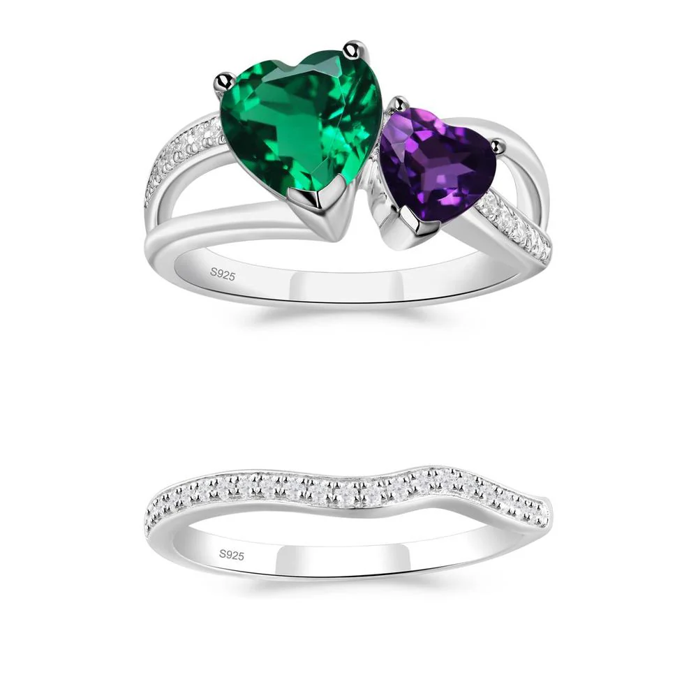 Heart Emerald and Amethyst Toi Et Moi Ring - Image 17