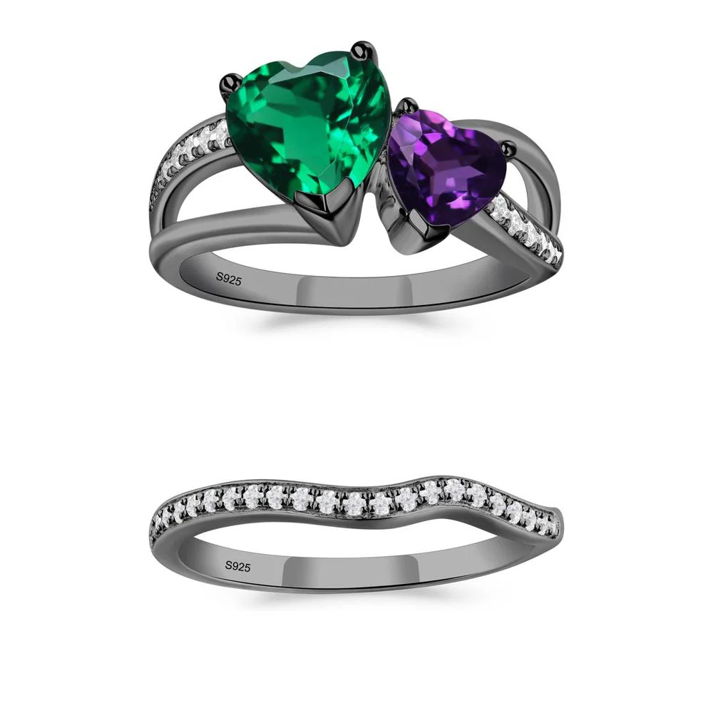 Heart Emerald and Amethyst Toi Et Moi Ring - Image 23