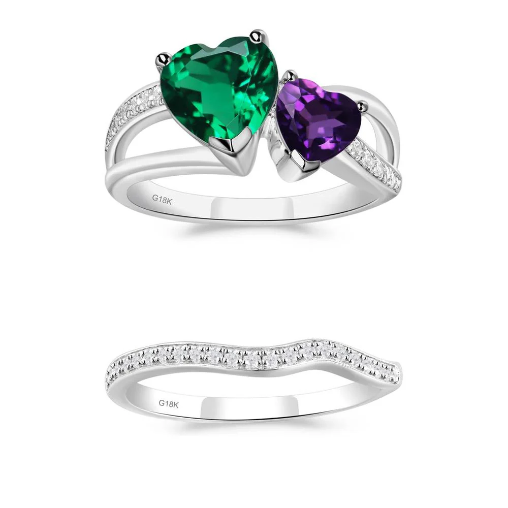 Heart Emerald and Amethyst Toi Et Moi Ring - Image 25