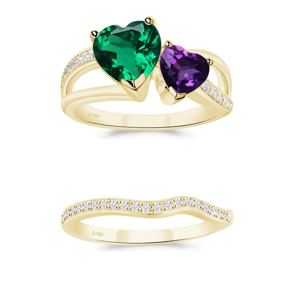 Heart Emerald and Amethyst Toi Et Moi Ring - Image 27
