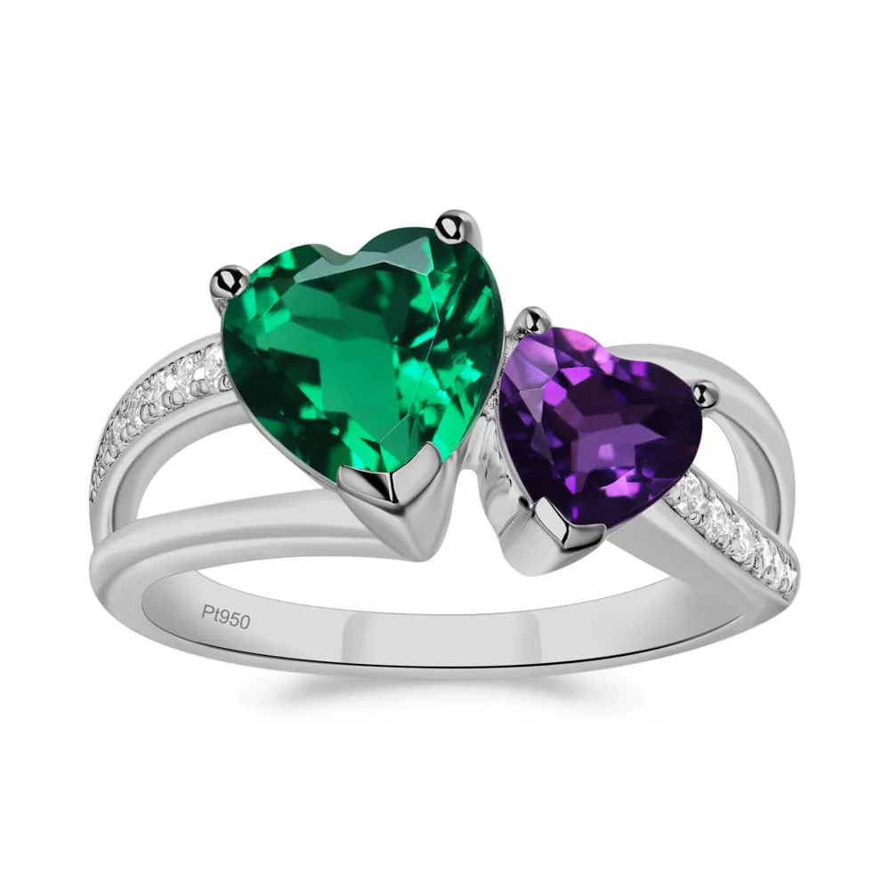 Heart Emerald and Amethyst Toi Et Moi Ring - Image 3