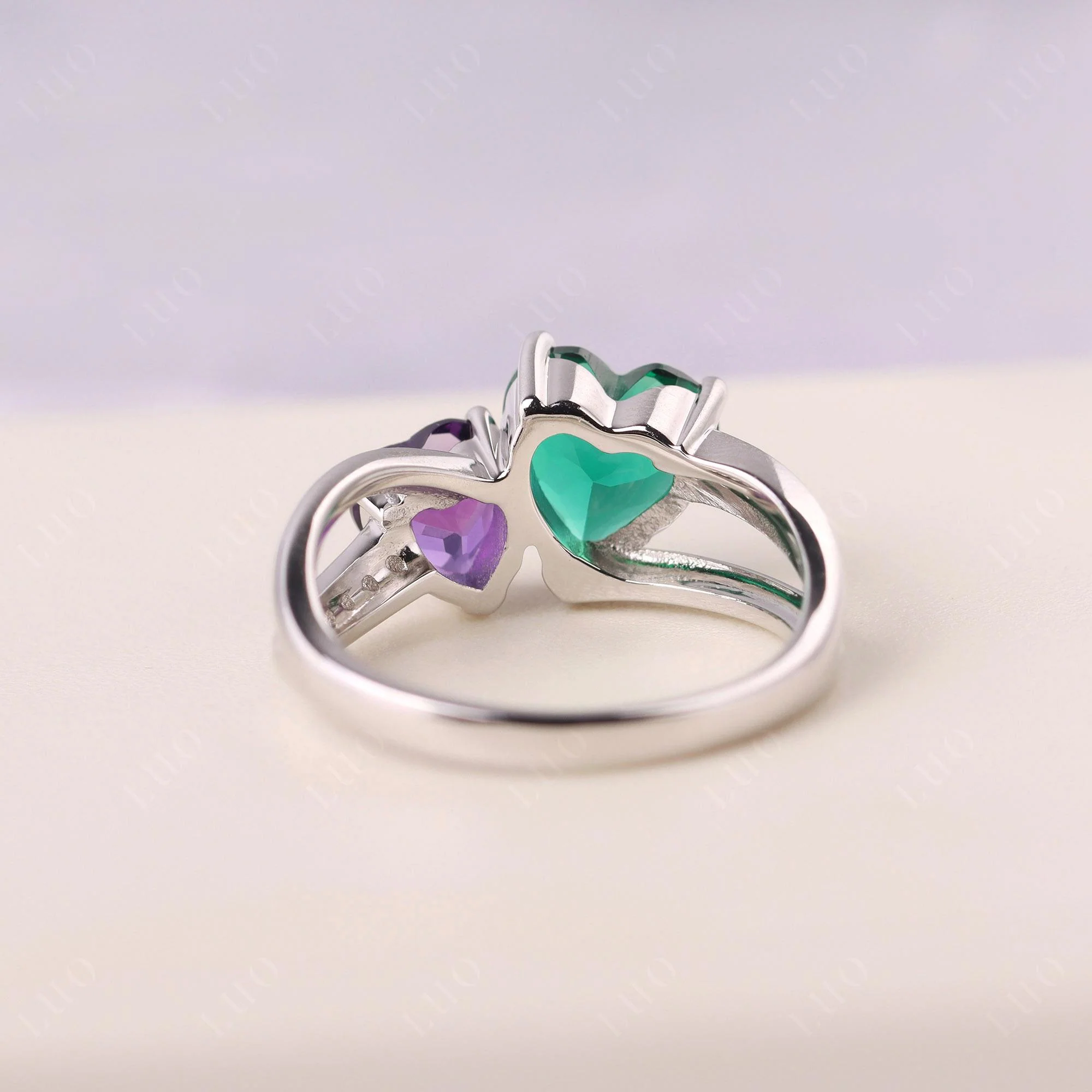 Heart Emerald and Amethyst Toi Et Moi Ring - Image 31