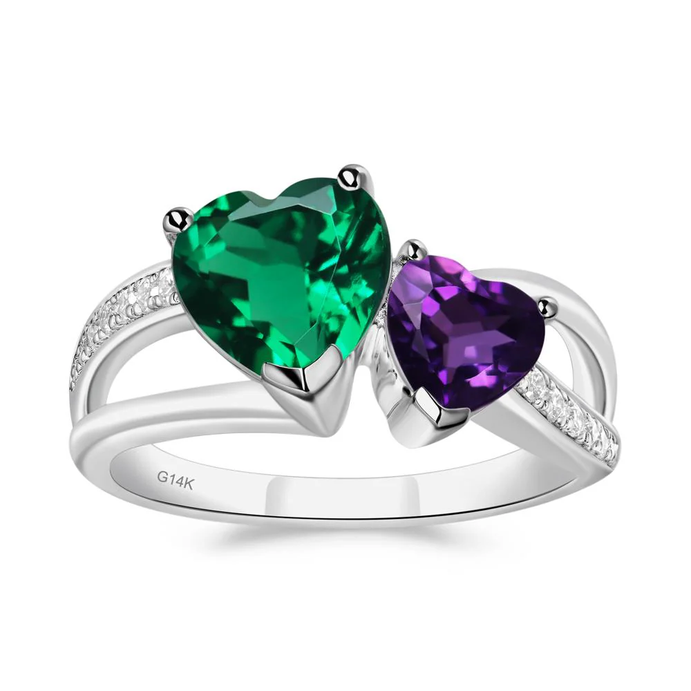 Heart Emerald and Amethyst Toi Et Moi Ring - Image 5