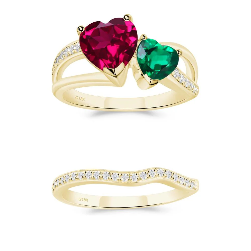 Emerald and Ruby Two Heart Ring - Image 19
