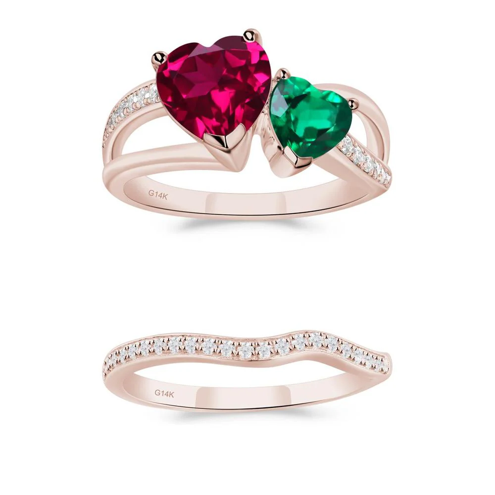 Emerald and Ruby Two Heart Ring - Image 21