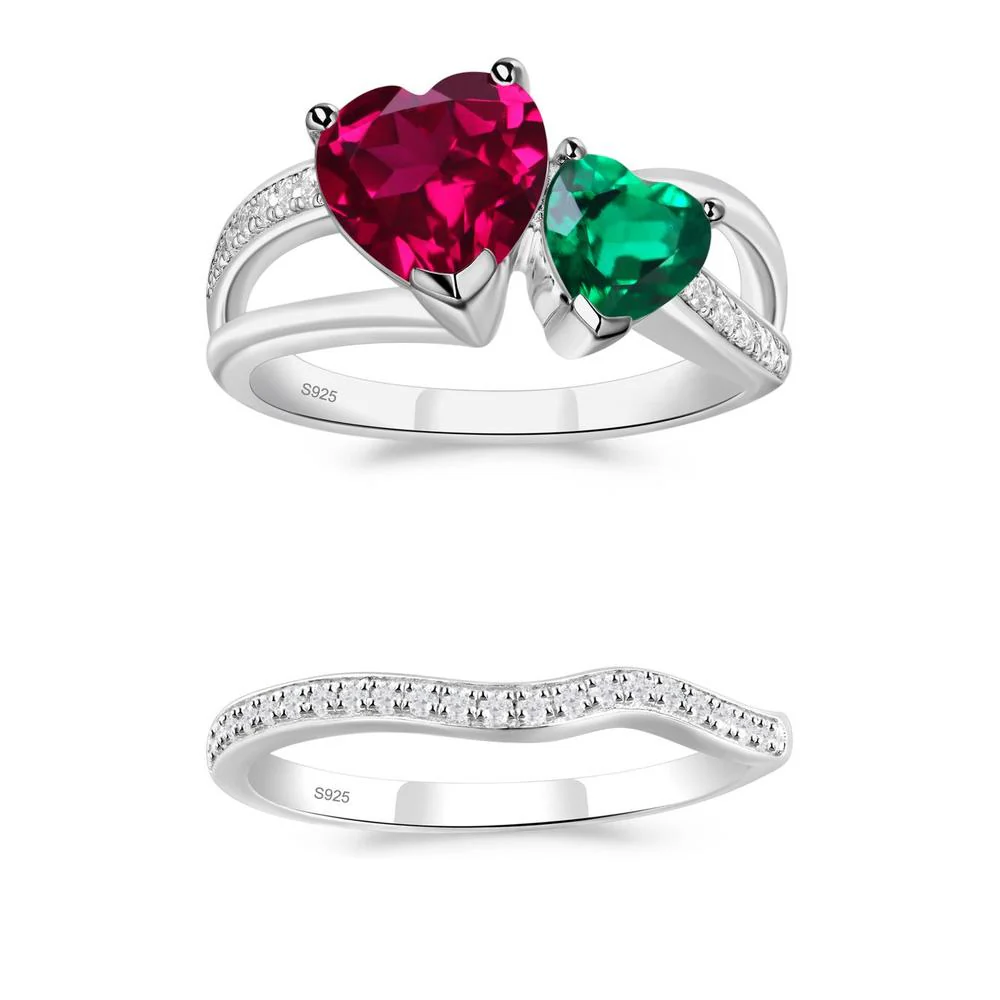 Emerald and Ruby Two Heart Ring - Image 23