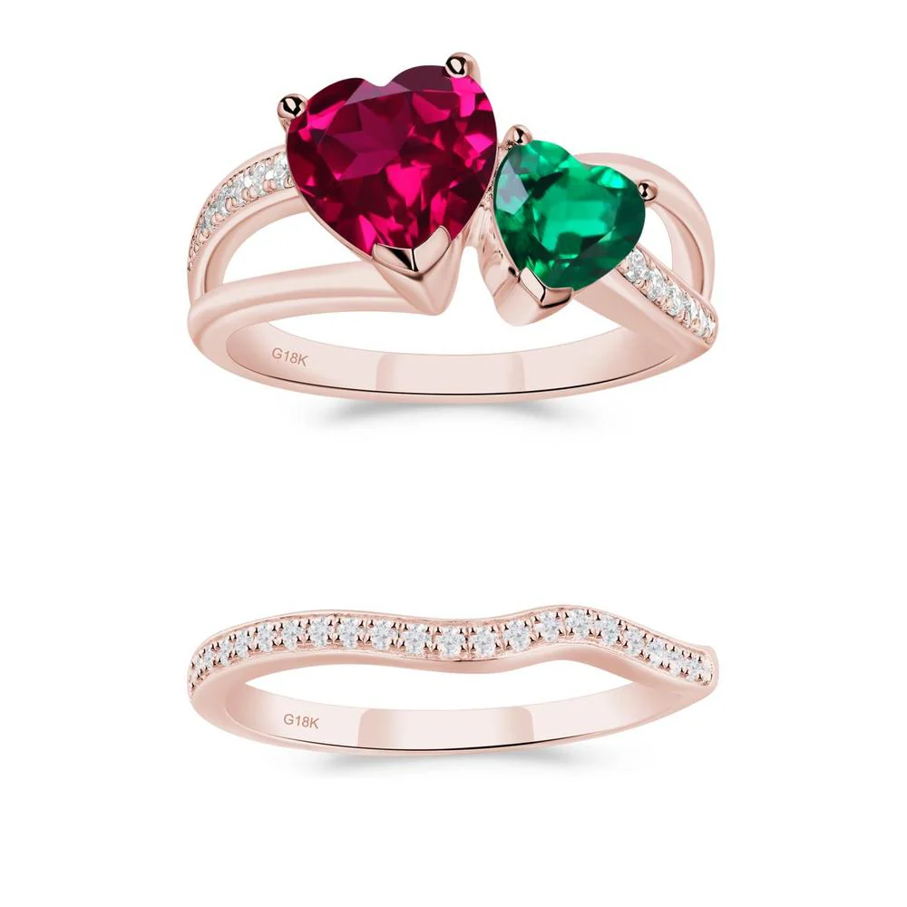 Emerald and Ruby Two Heart Ring - Image 25